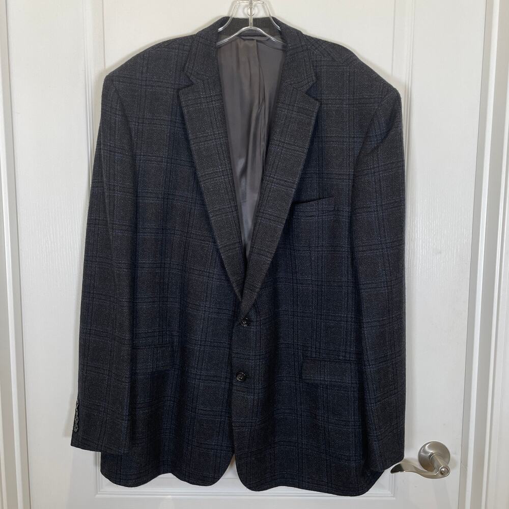 Lauren Ralph‎ Lauren Men's Blazer Jacket Plaid Gray Blue Career 100% Wool 50L